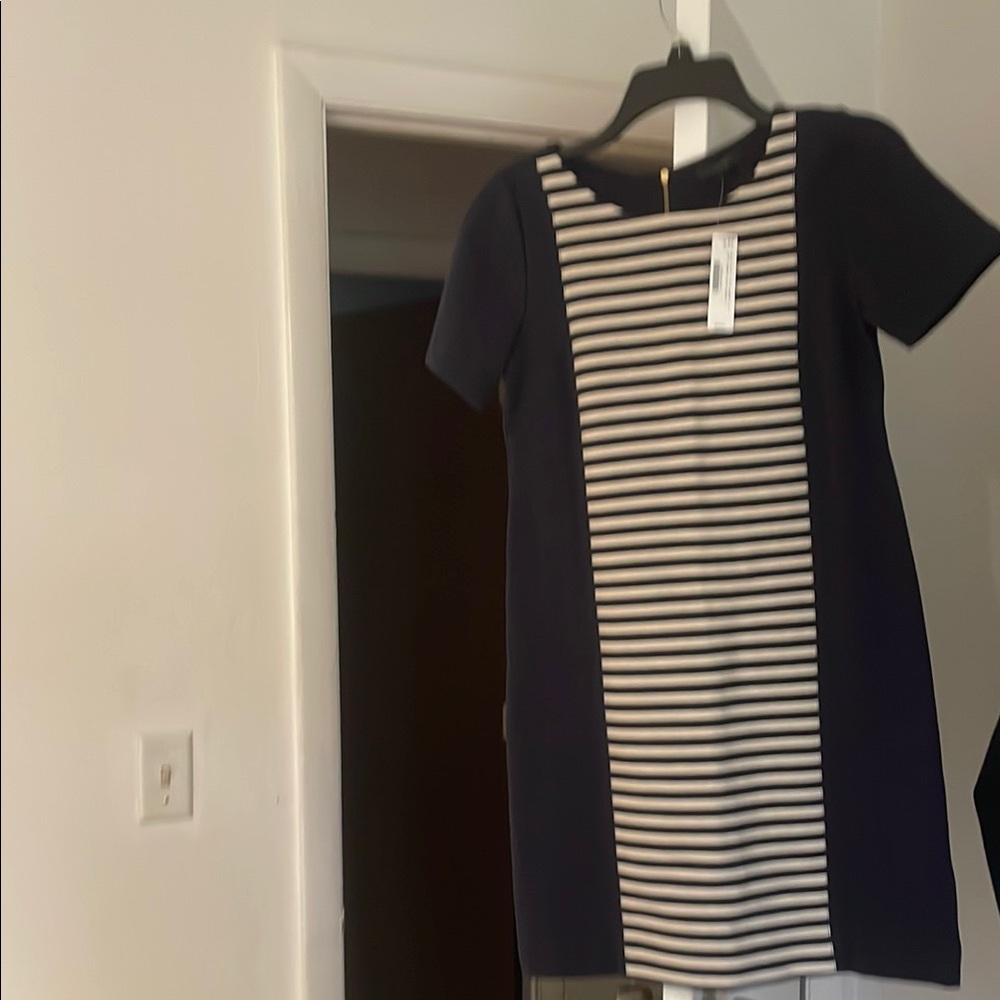 Navy and cream  Striped Dress j crew. NWT